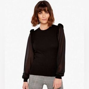 Apricot Black Sheer Ruffle Sleeve Sweater Top